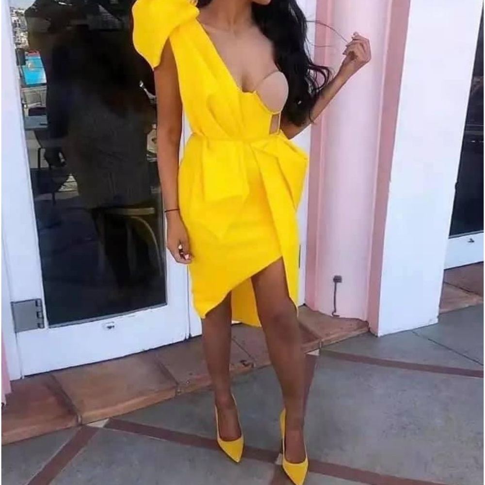 Yellow One Shoulder Bandage Dress